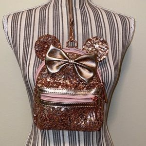 Disney Parks Loungefly Minnie Mouse rose gold wristlet